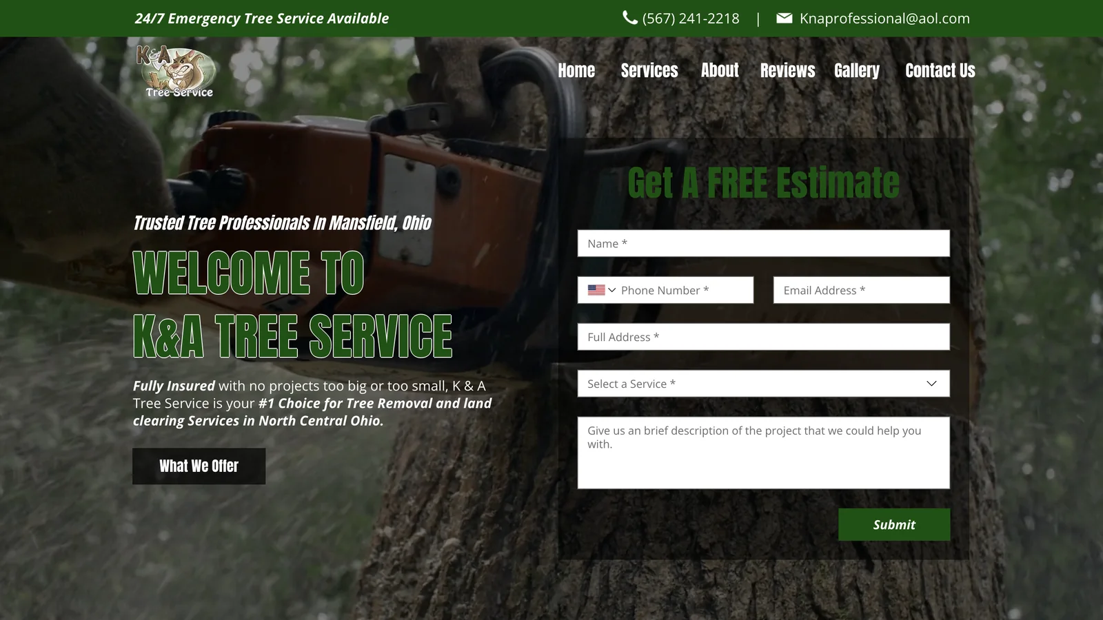 K&A Tree Service website designed by Jackson Marketing Co.