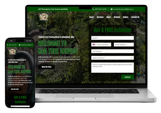 K&A Tree Service website designed by Jackson Marketing Co.