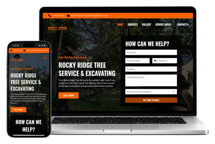 Rocky Ridge Tree Service website on laptop and phone